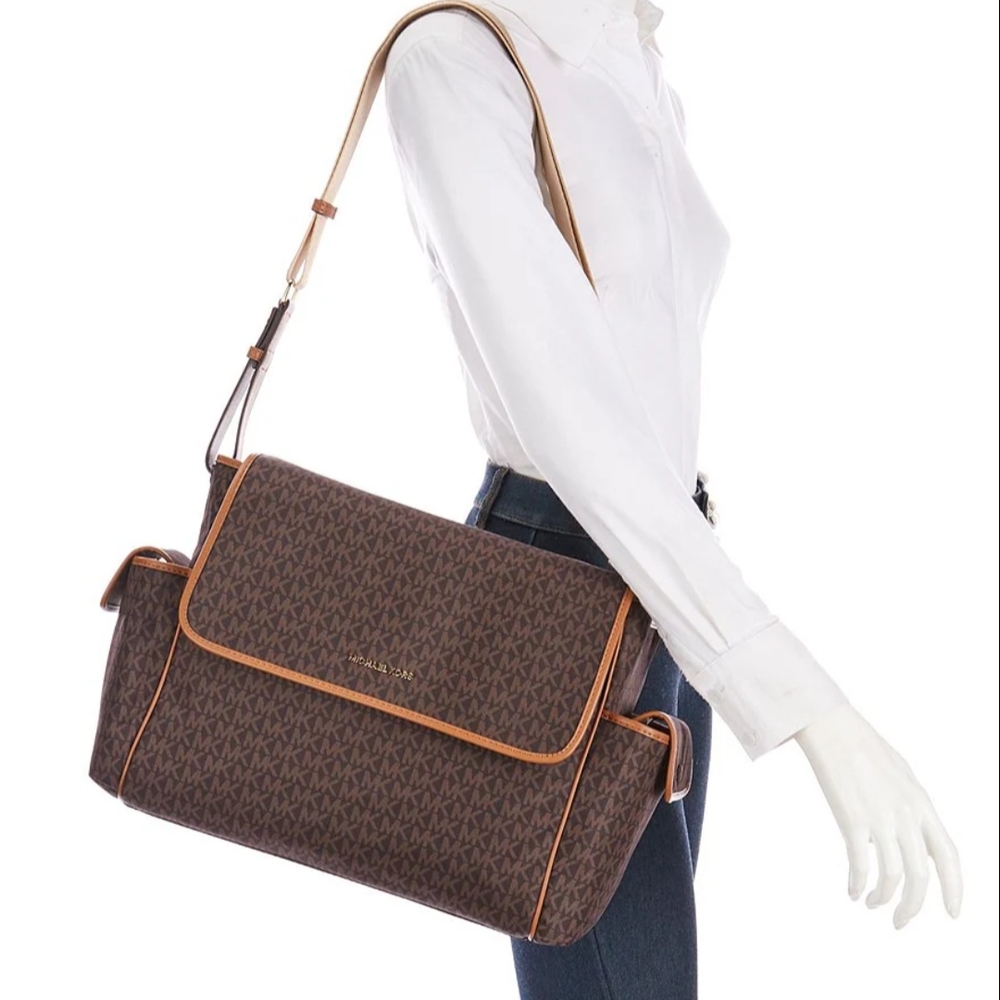 Michael Kors Brown Travel Large Signature Logo Diaper Messenger Bag